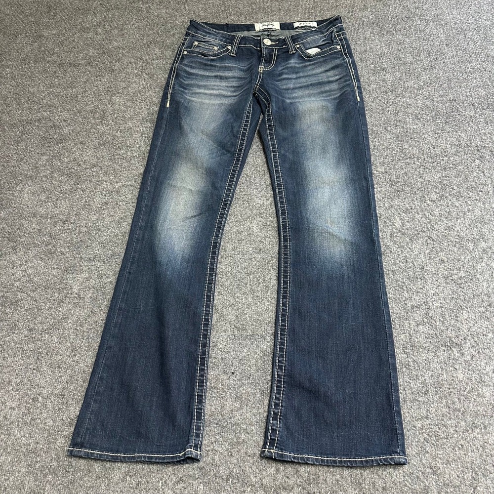 Daytrip Jeans Womens Size 26R Blue Leo Bootcut Contrast Stitch Embroidered Denim